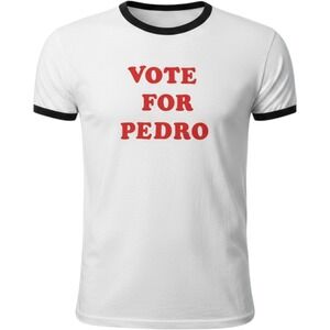 Napoleon Dynamite Vote For Pedro Ringer Tee White Black Red Graphic Shirt Medium